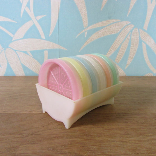 1970s Tupperware pastel wagon wheel 6-coaster set