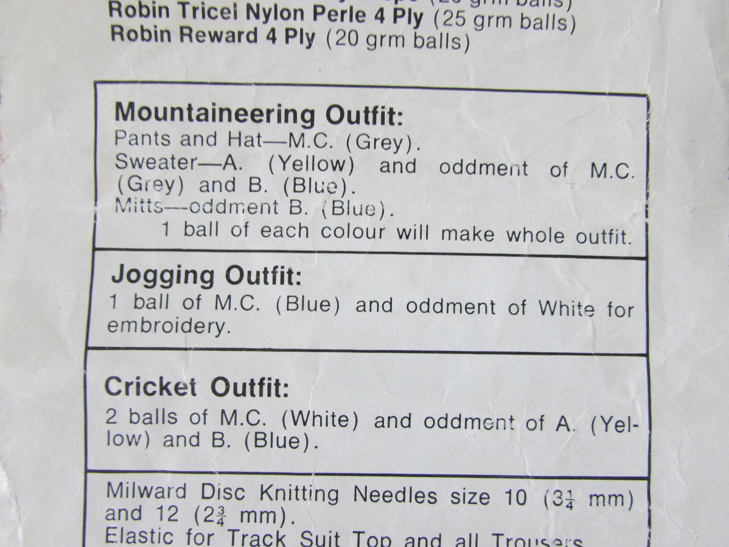 1970s Robin 2715 knitting pattern for action man outfits