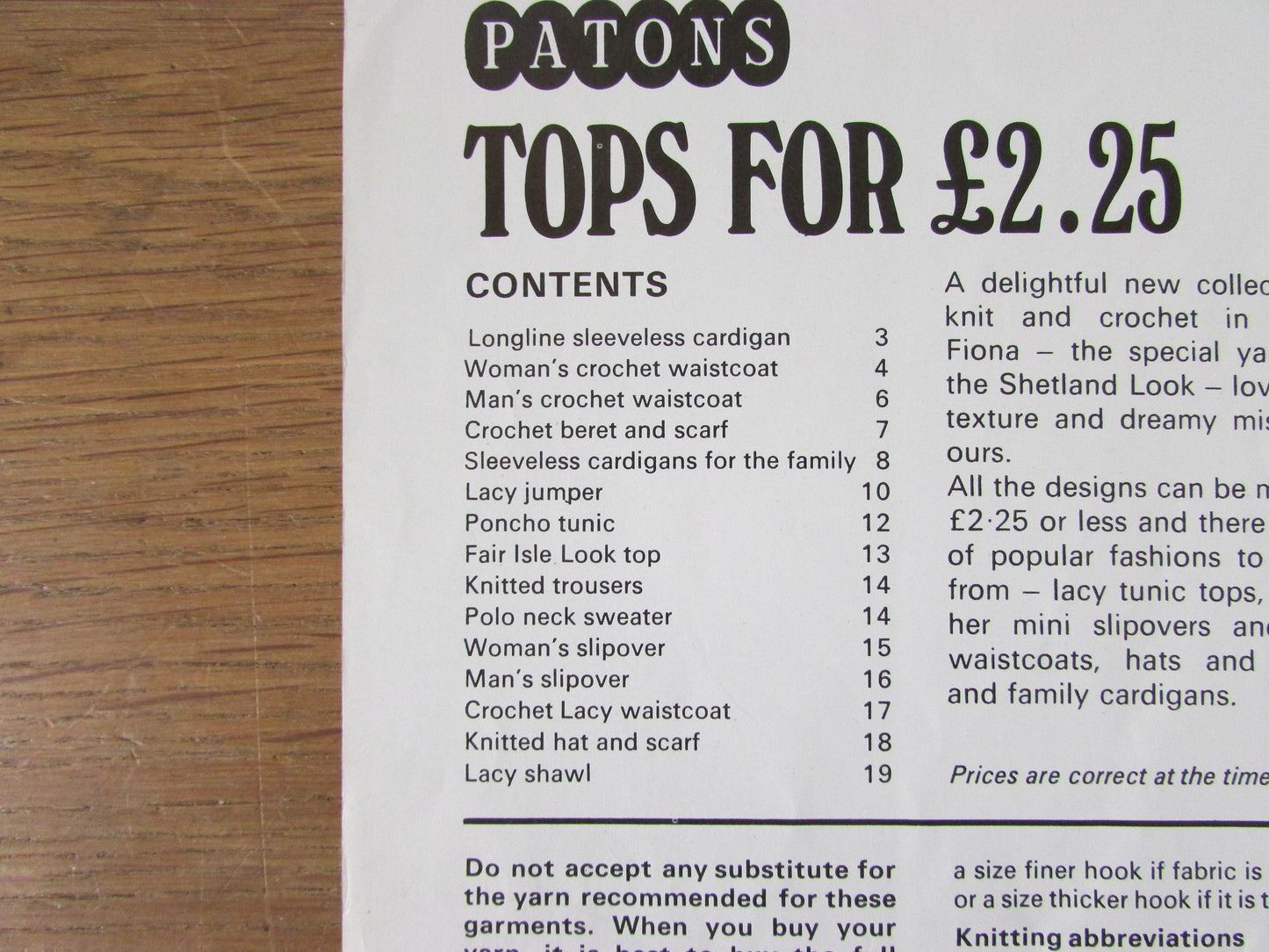 1972 Patons FIONA 3002 knitting & crochet pattern booklet for tops and accessories
