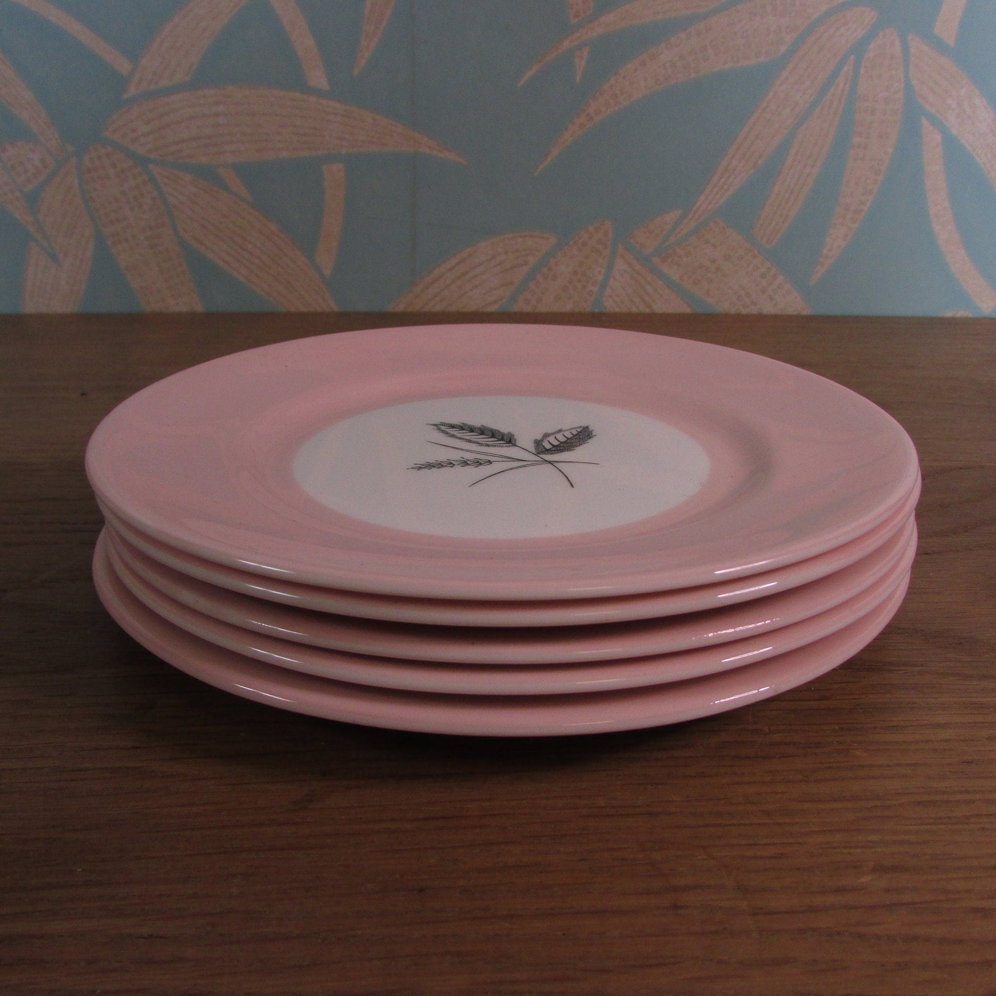 4x circa. 1950s Queen Anne bone china "Harvest Pink" side plates