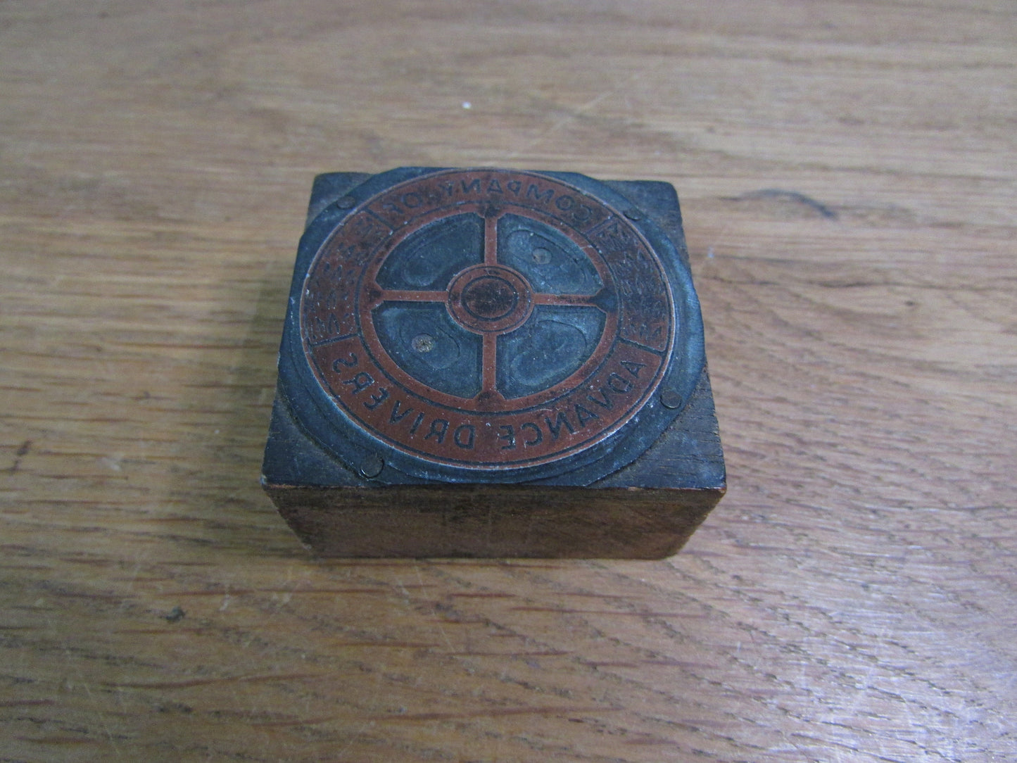 Vintage letterpress printers block "Company of Advanced Drivers"