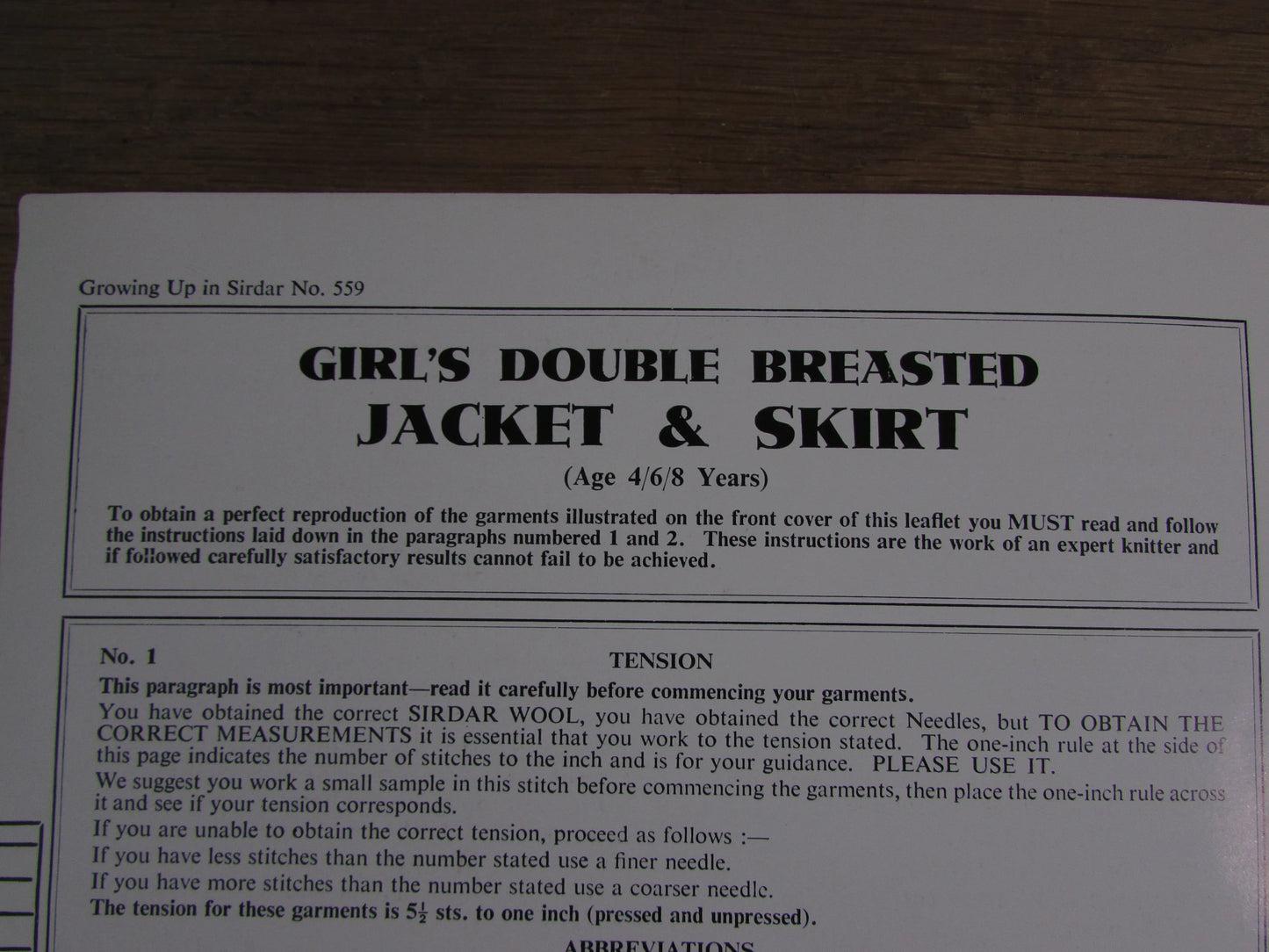 1940s/50s Growing up in Sirdar 559 knitting pattern for girl's double breasted jacket & skirt