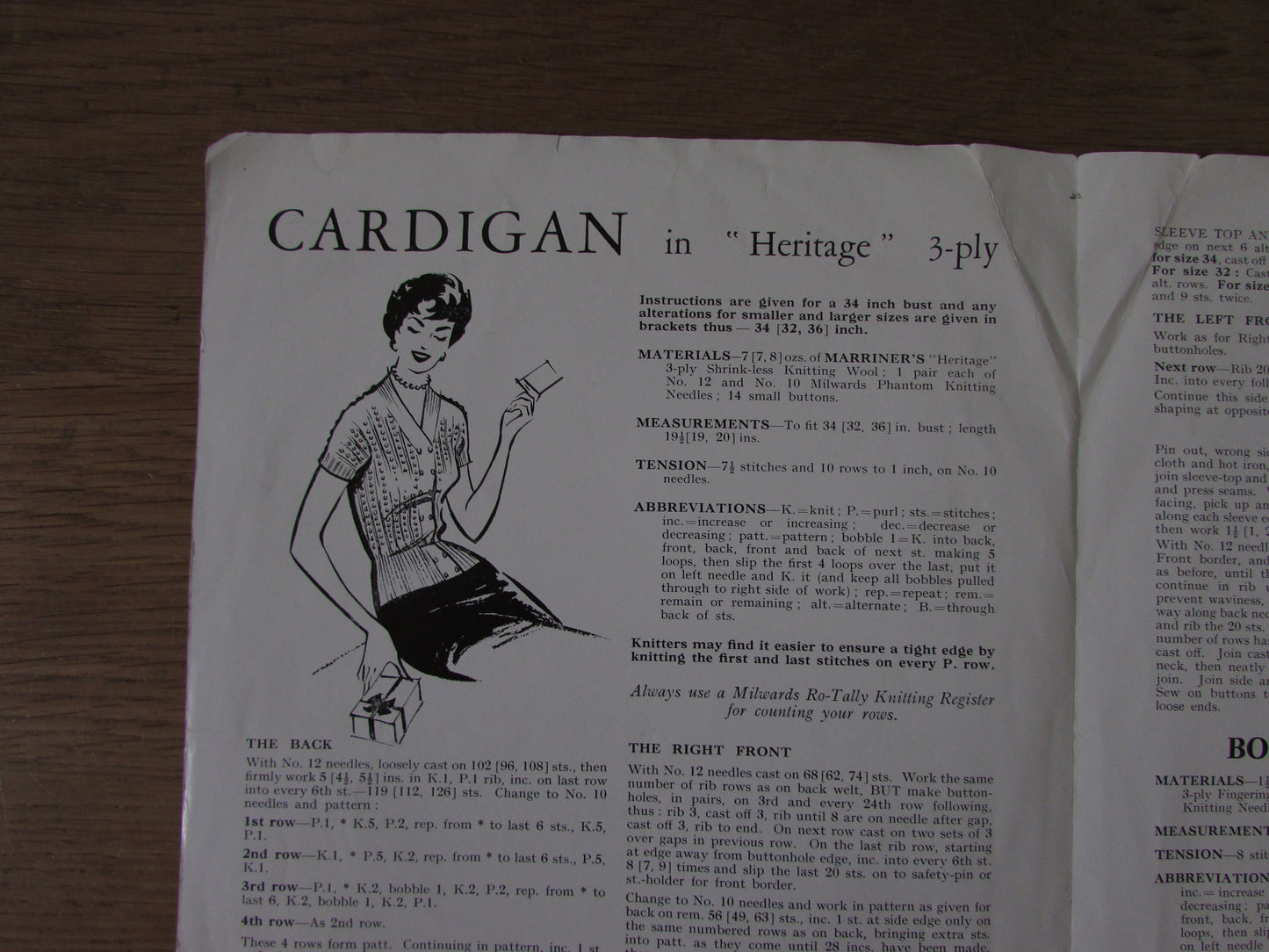 Vintage Marriner's 286 knitting pattern for cardigan & bobble cap