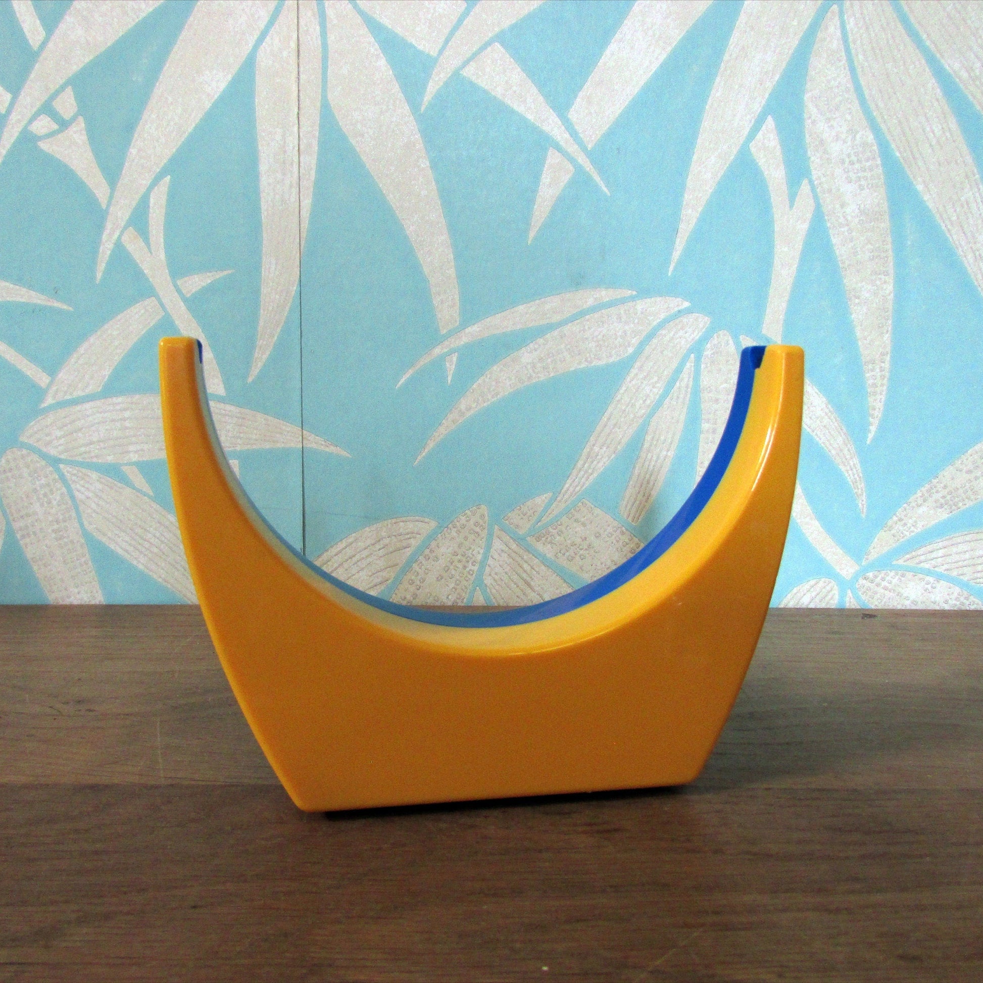 1980s plastic green/blue/yellow handmirror with stand