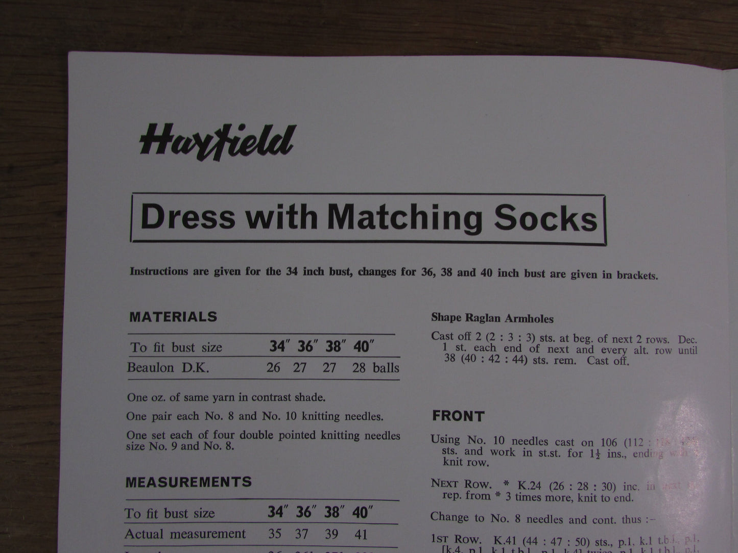 1960s Hayfield 529 knitting pattern for dress with matching socks