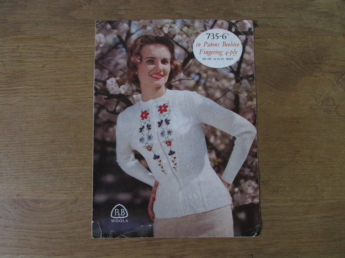 1950s P&B Wools 735-6 knitting pattern for embroidered jumper cardigan