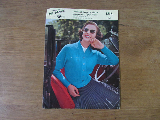 1950s Lee Target 1318 knitting pattern for lady's cardigan