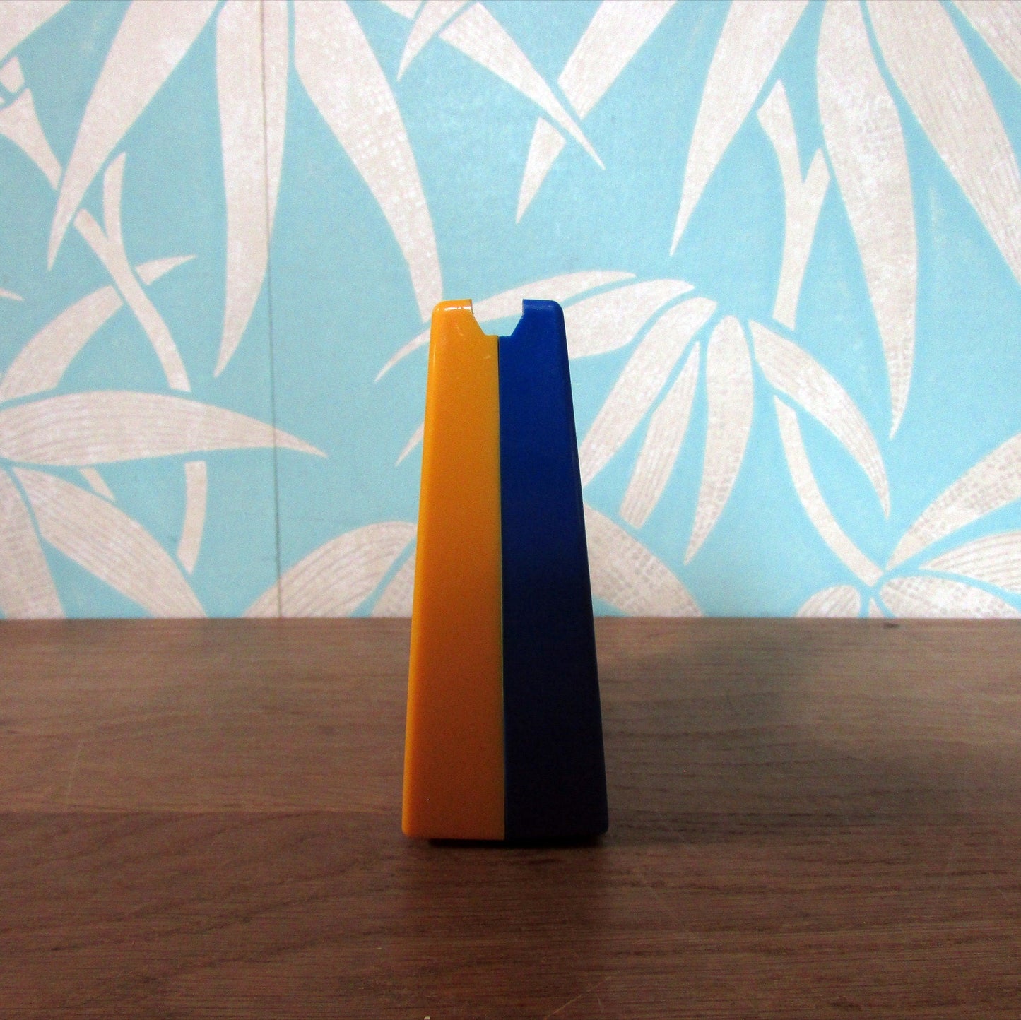 1980s plastic green/blue/yellow handmirror with stand