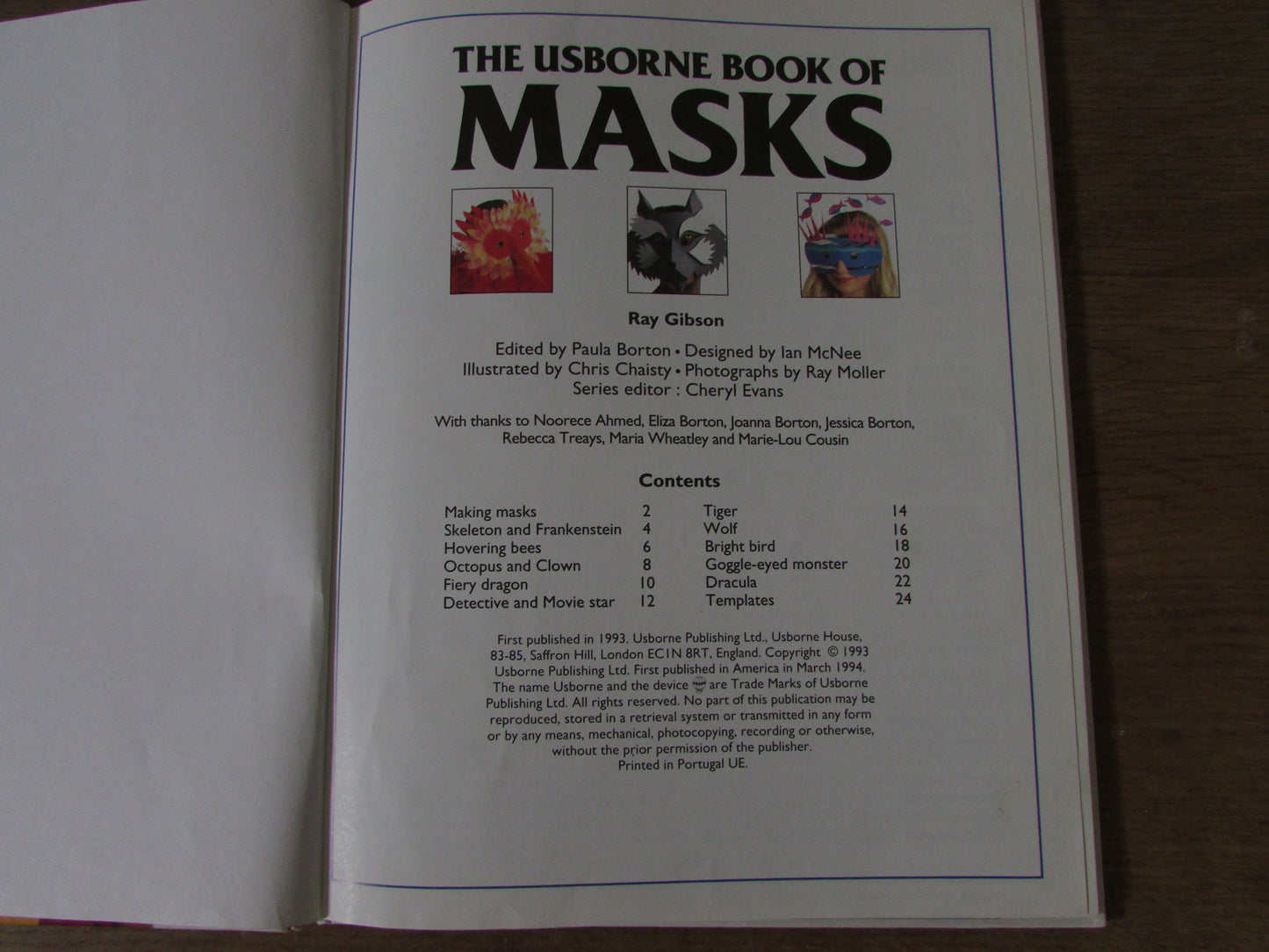 The Usborne Book of Masks, by Paula Borton (Hardback, 1994)