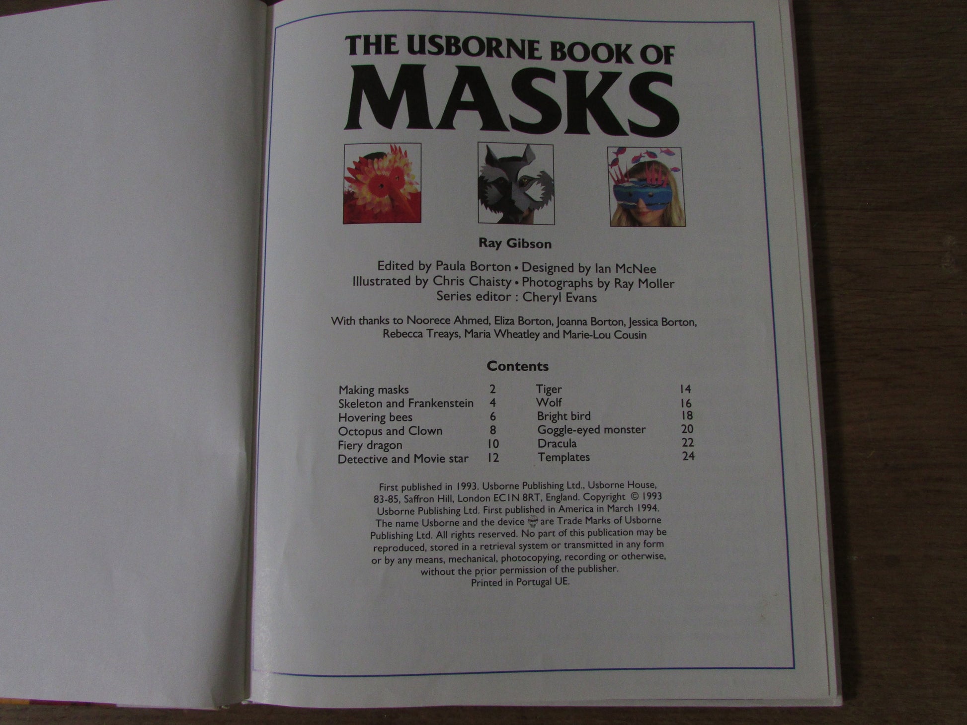 The Usborne Book of Masks, by Paula Borton (Hardback, 1994)