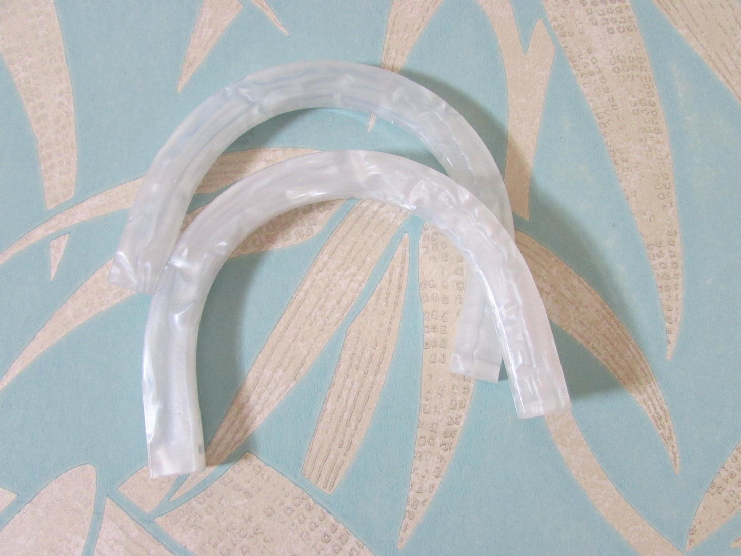 Pair of 1950s U-shaped white lucite purse/handbag handles