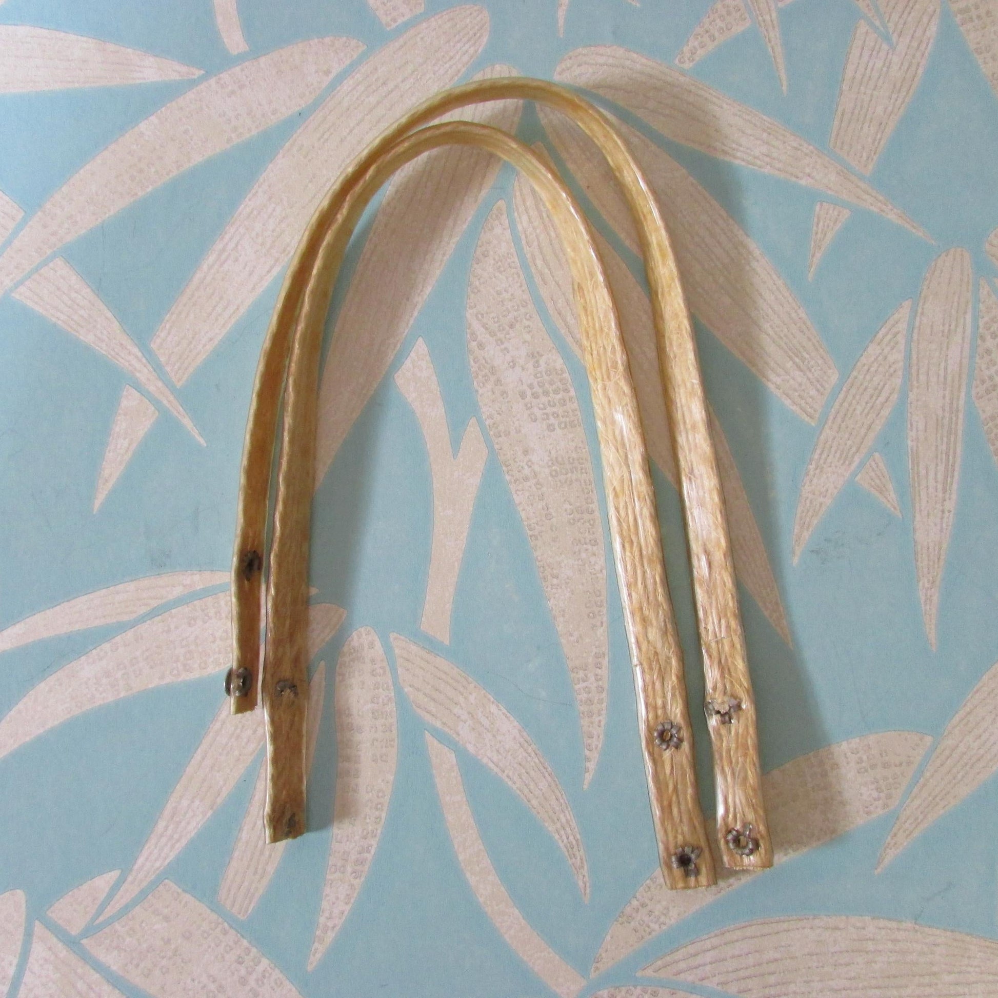 Pair of vintage rattan & plastic handbag handles