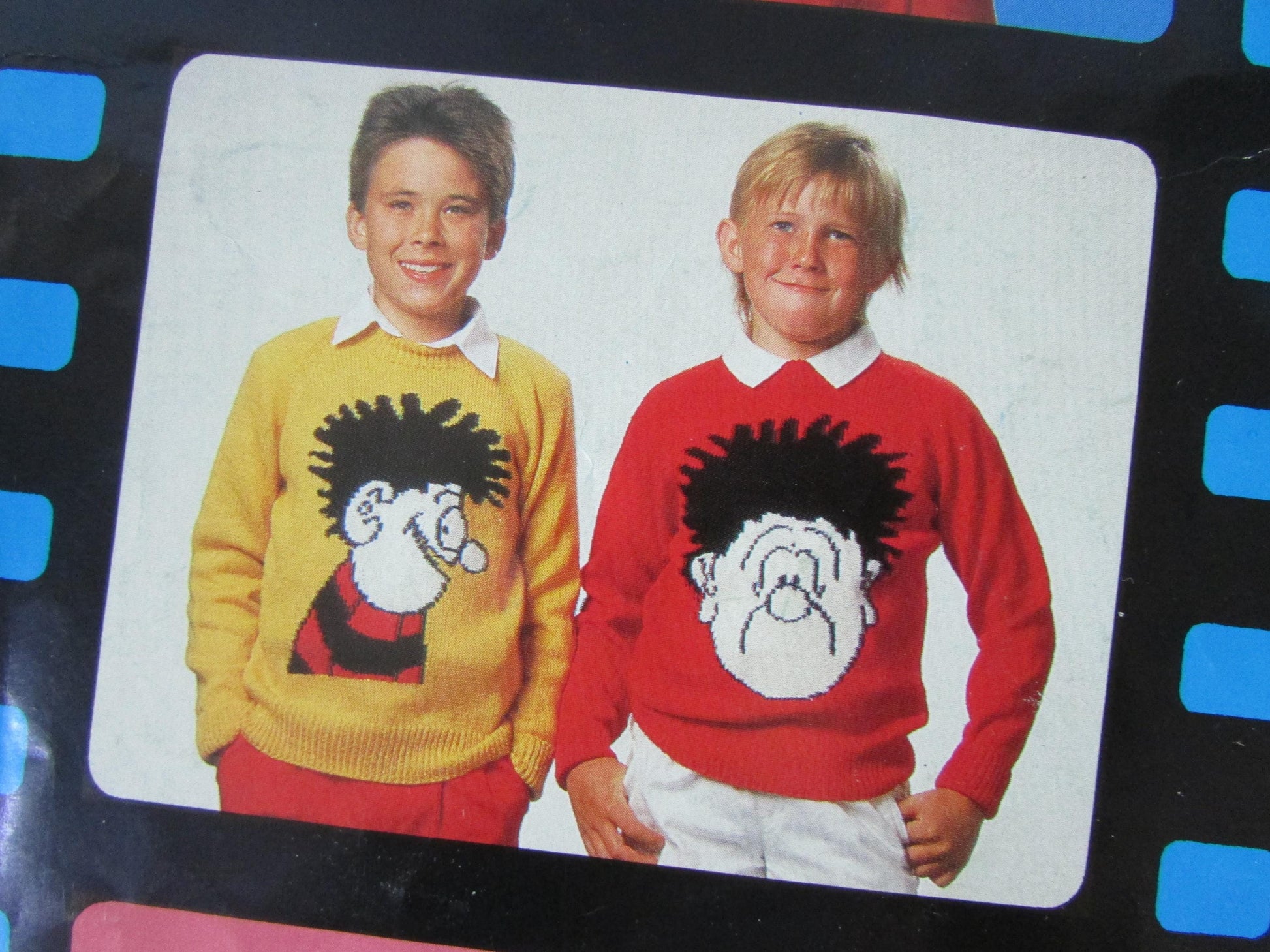 1988 five Intarsia knitting patterns by Gary Kennedy - from 'The Beano' Dennis the Menace