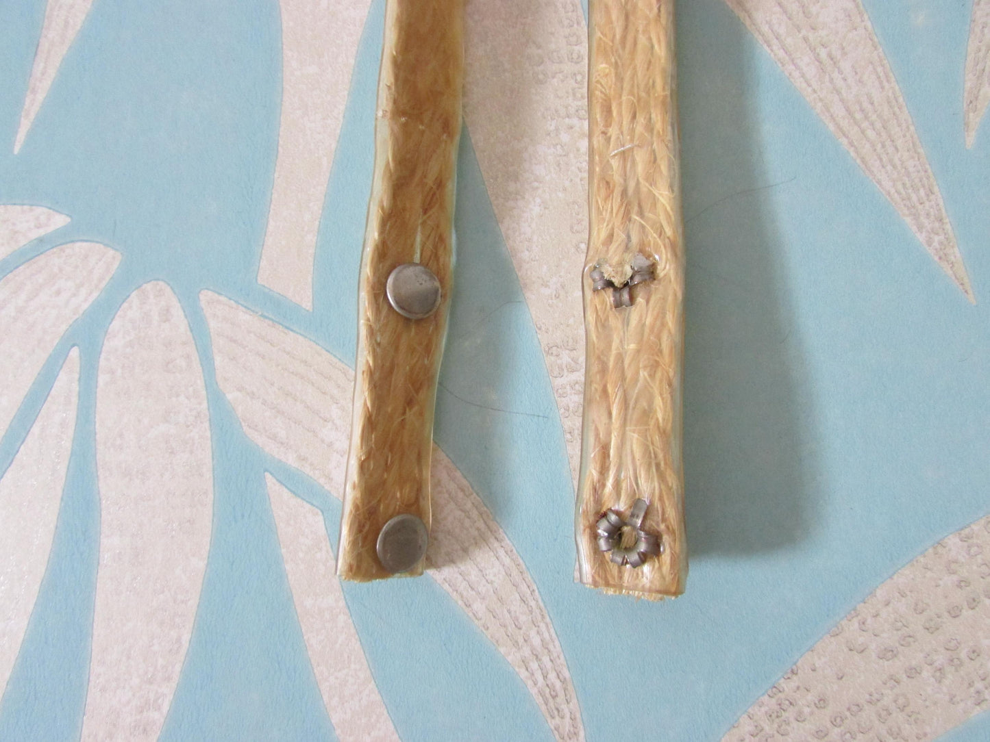 Pair of vintage rattan & plastic handbag handles
