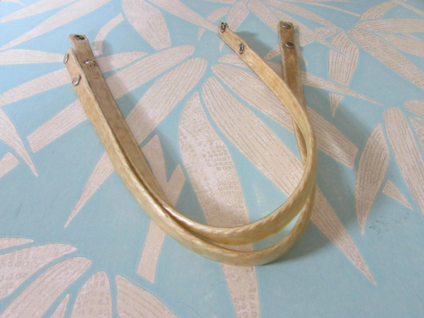 Pair of vintage rattan & plastic handbag handles
