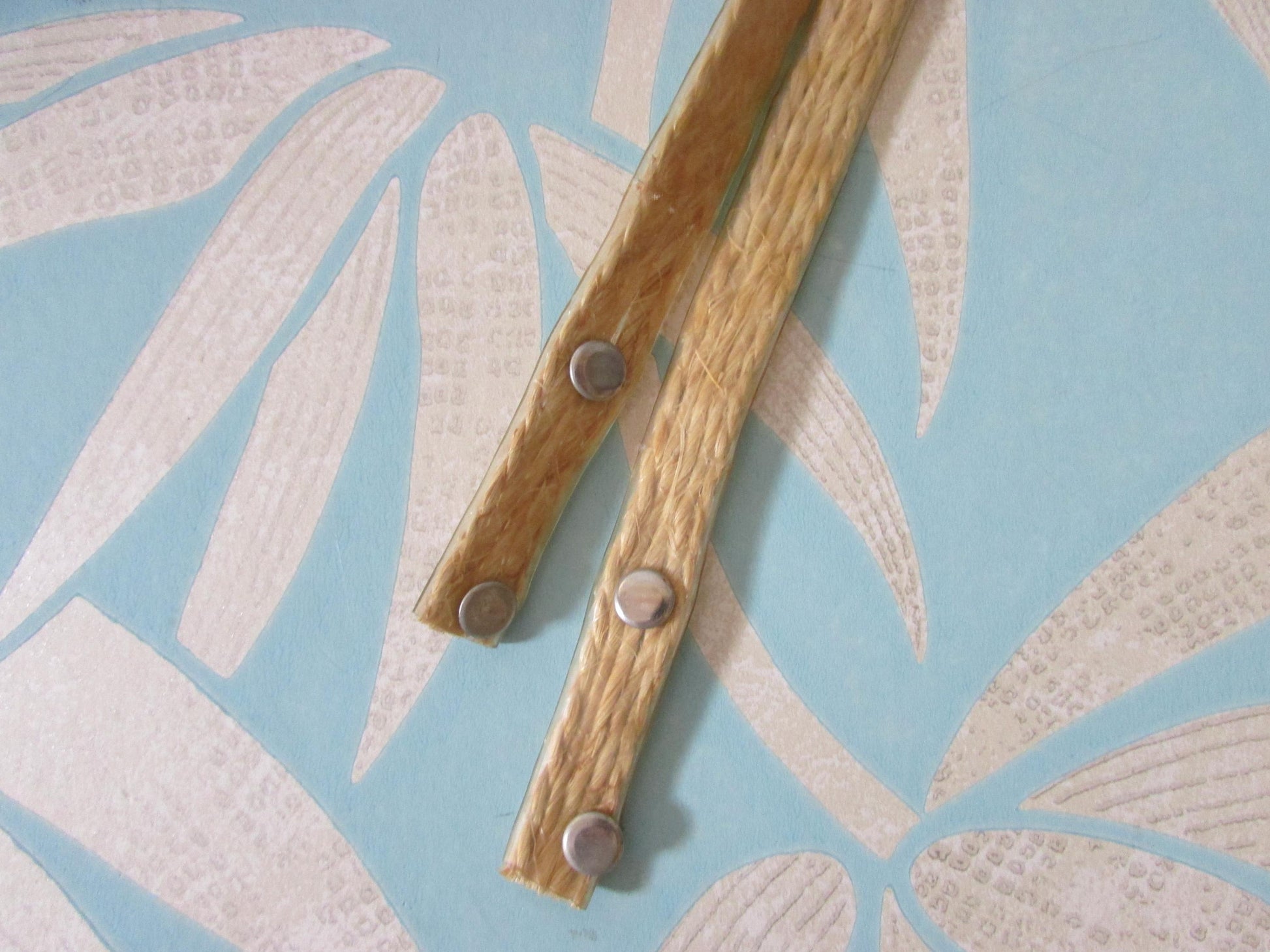 Pair of vintage rattan & plastic handbag handles