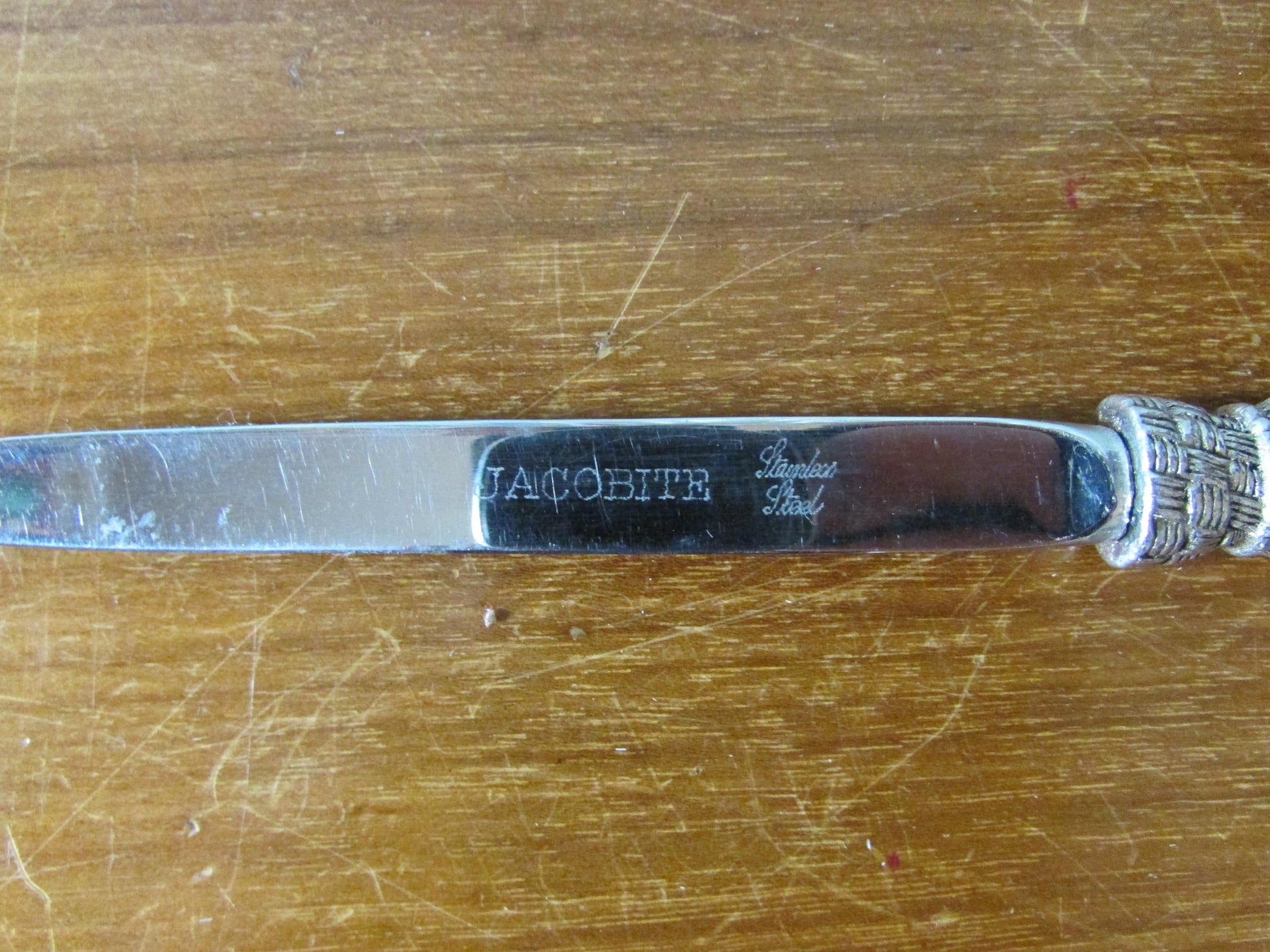 Vintage Jacobite stainless steel & glass jewel letter/paper knife with storage pouch