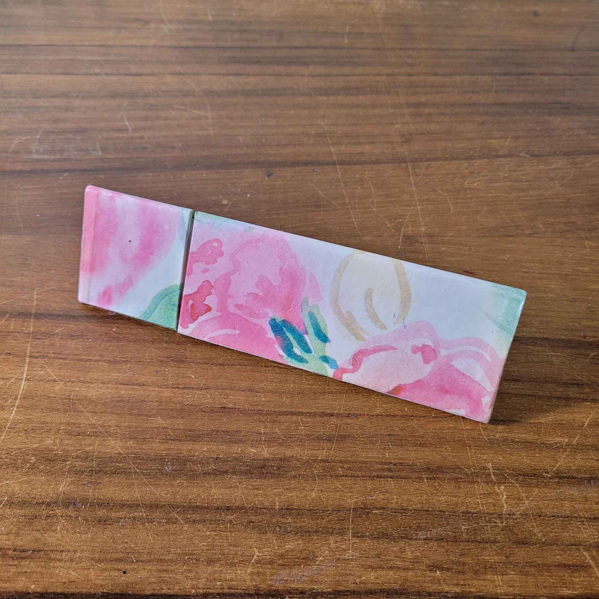 1980s Two's Company triangular floral print box containing 18 unused graphite pencils