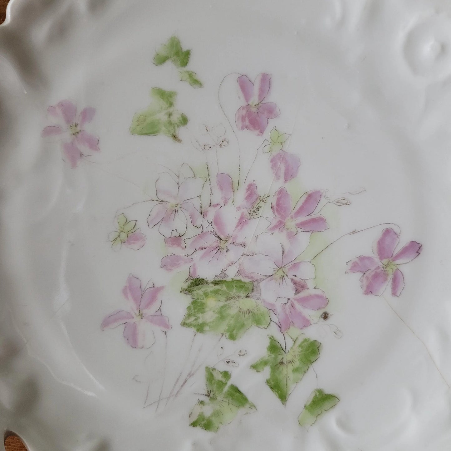 Antique hand-painted lace reticulated cutwork porcelain cake plate