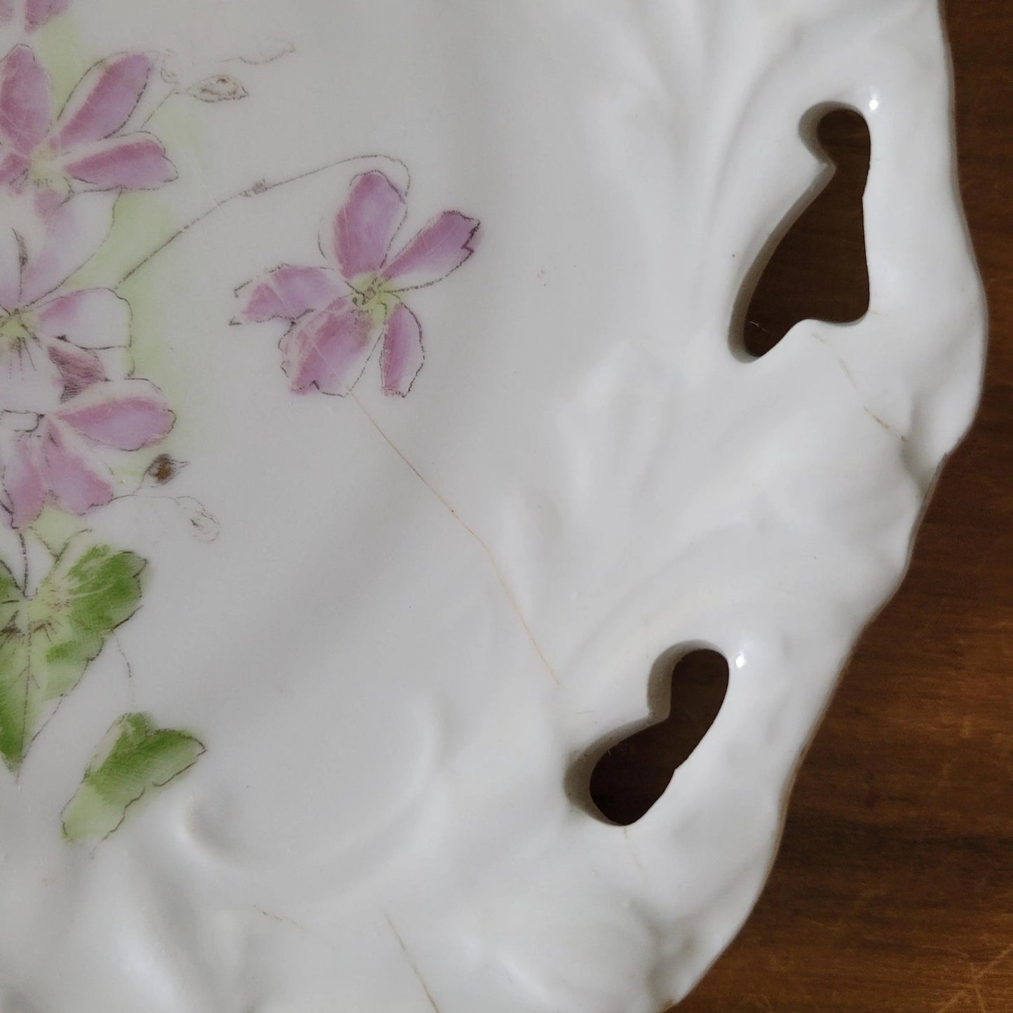 Antique hand-painted lace reticulated cutwork porcelain cake plate