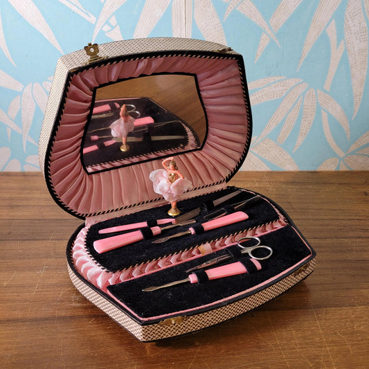 1950s Reuge Swiss movement musical manicure box REUGE Swiss Musical movement, plays 'Candle Light Waltz'.