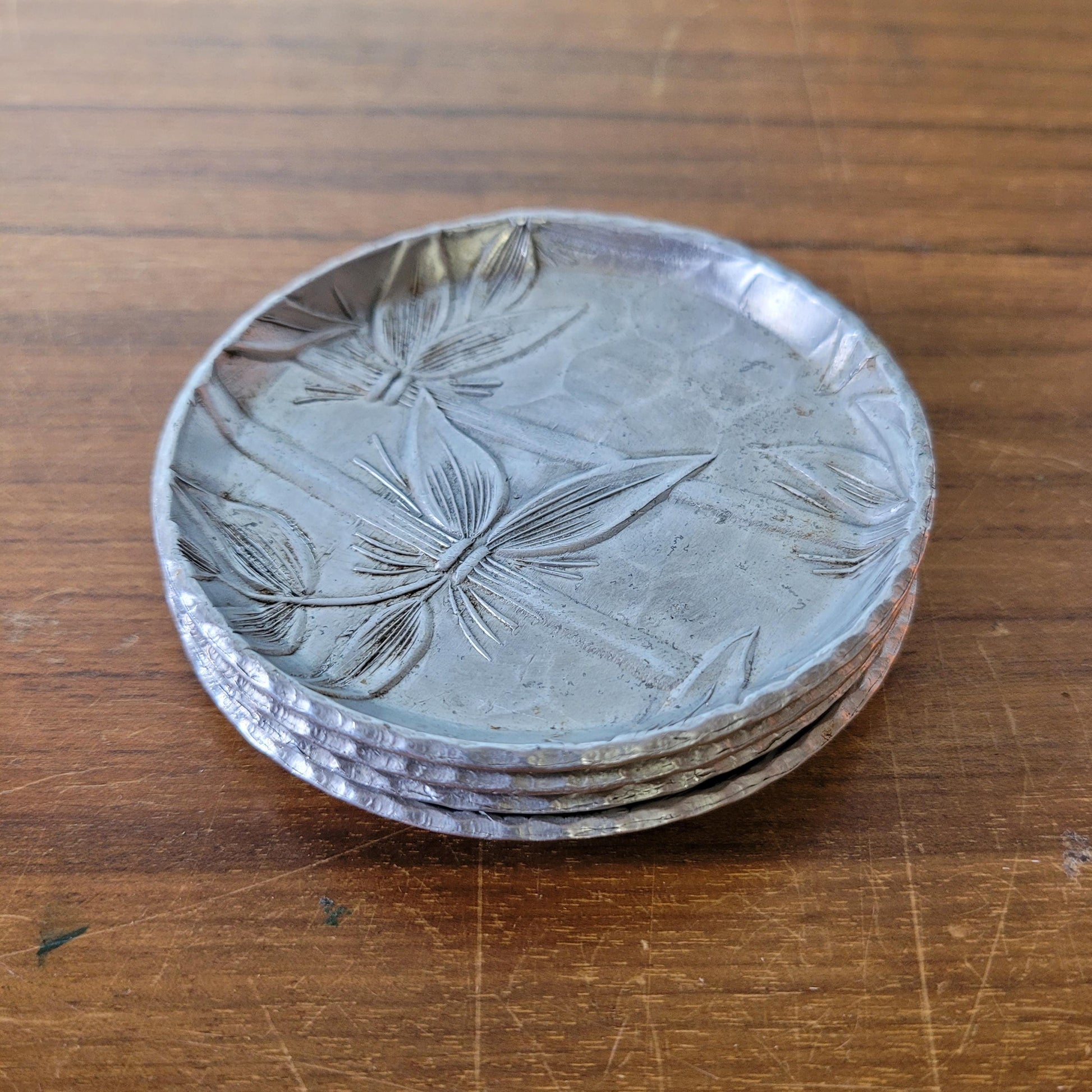 1970s Everlast forged aluminum bamboo design coasters x4