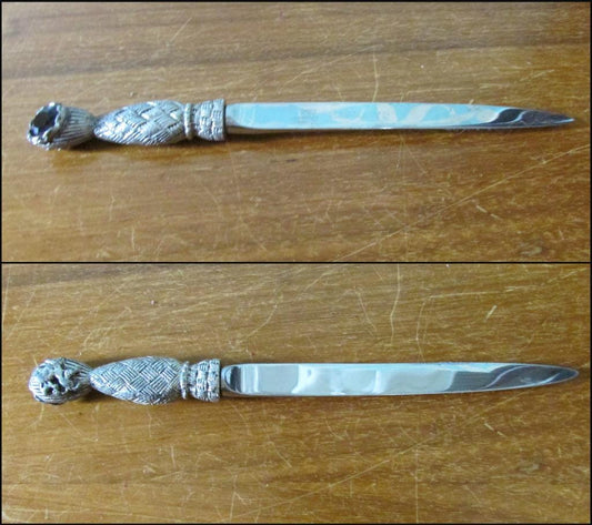 Vintage Jacobite stainless steel & glass jewel letter/paper knife with storage pouch