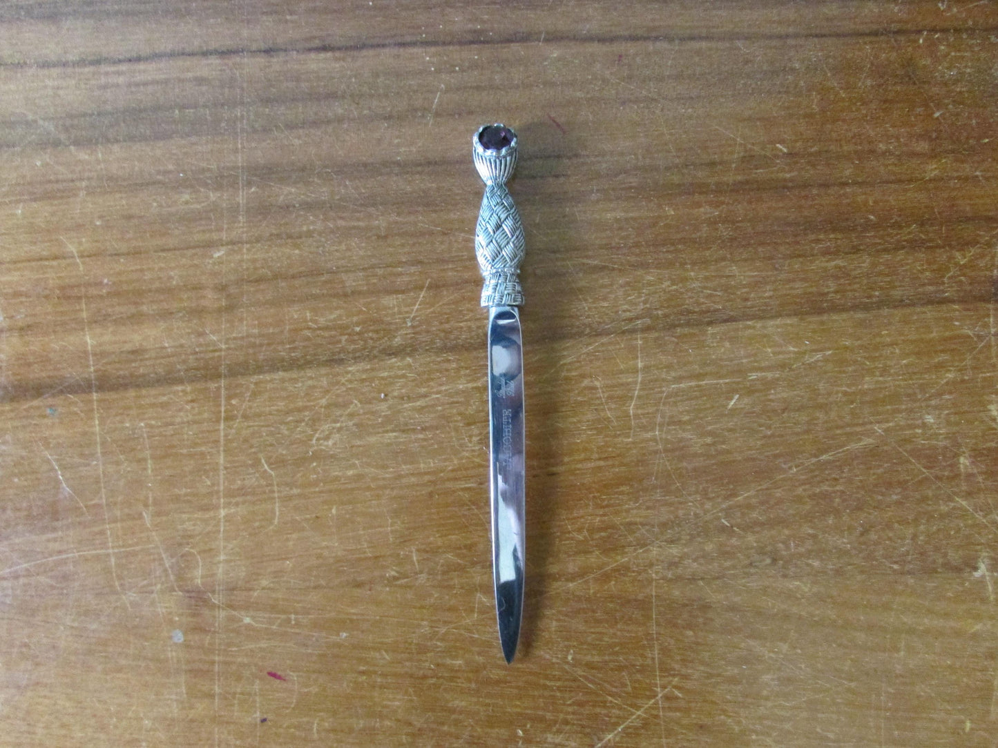 Vintage Jacobite stainless steel & glass jewel letter/paper knife with storage pouch