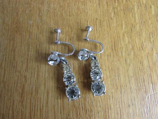 Vintage diamanté drop screw-back earrings