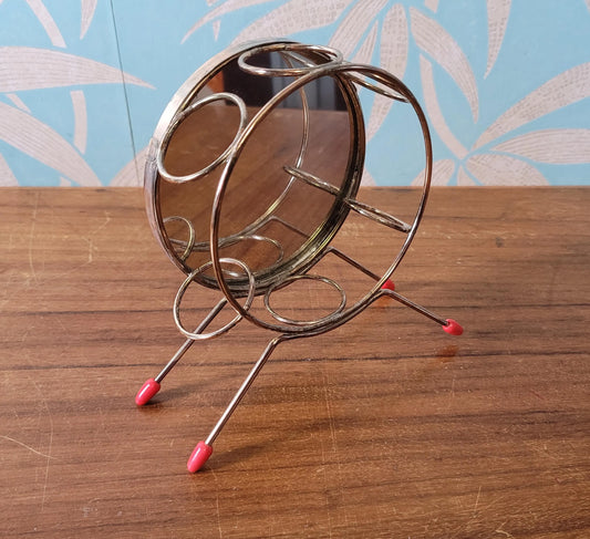 Mid-century mirrored wheel cocktail glass stand with ball feet (no glasses)