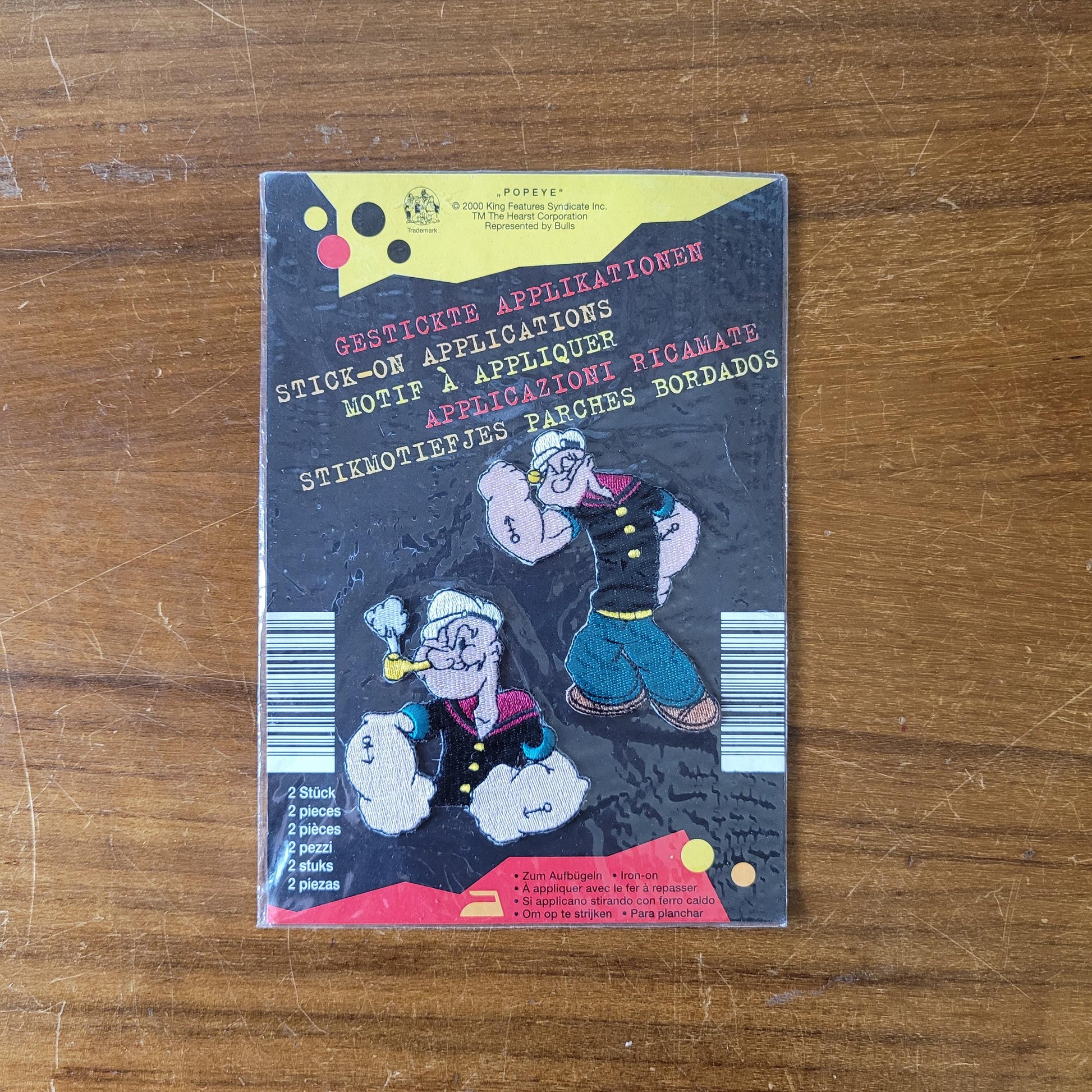 2000 Popeye character iron-on patches, two packs of two
