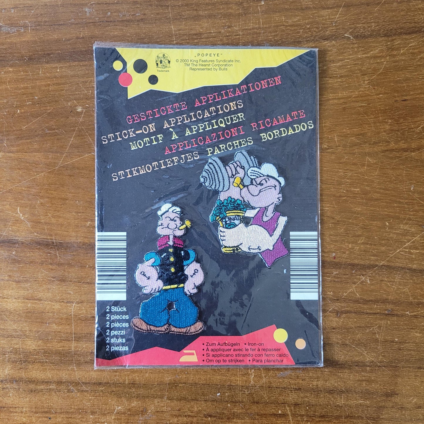 2000 Popeye character iron-on patches, two packs of two