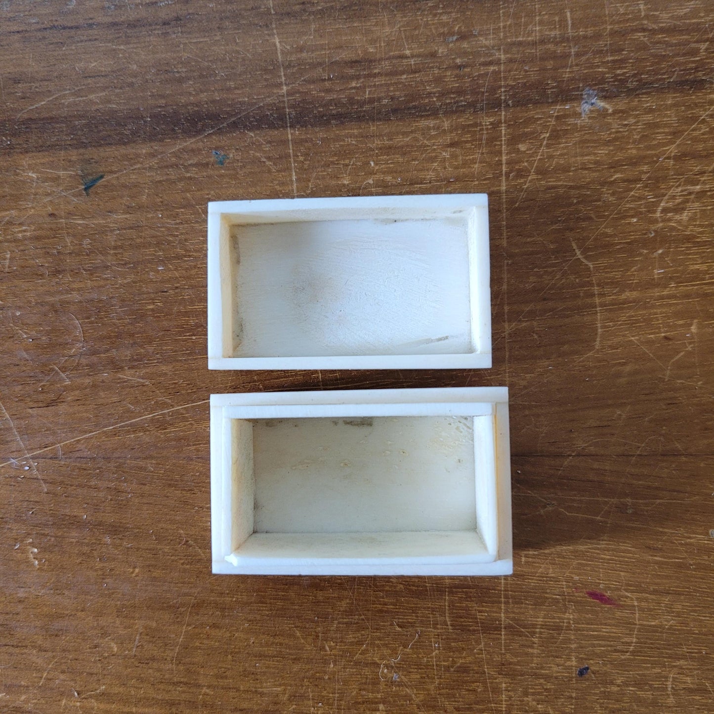 Vintage miniature hand-crafted bone trinket box with hand painted birds detail