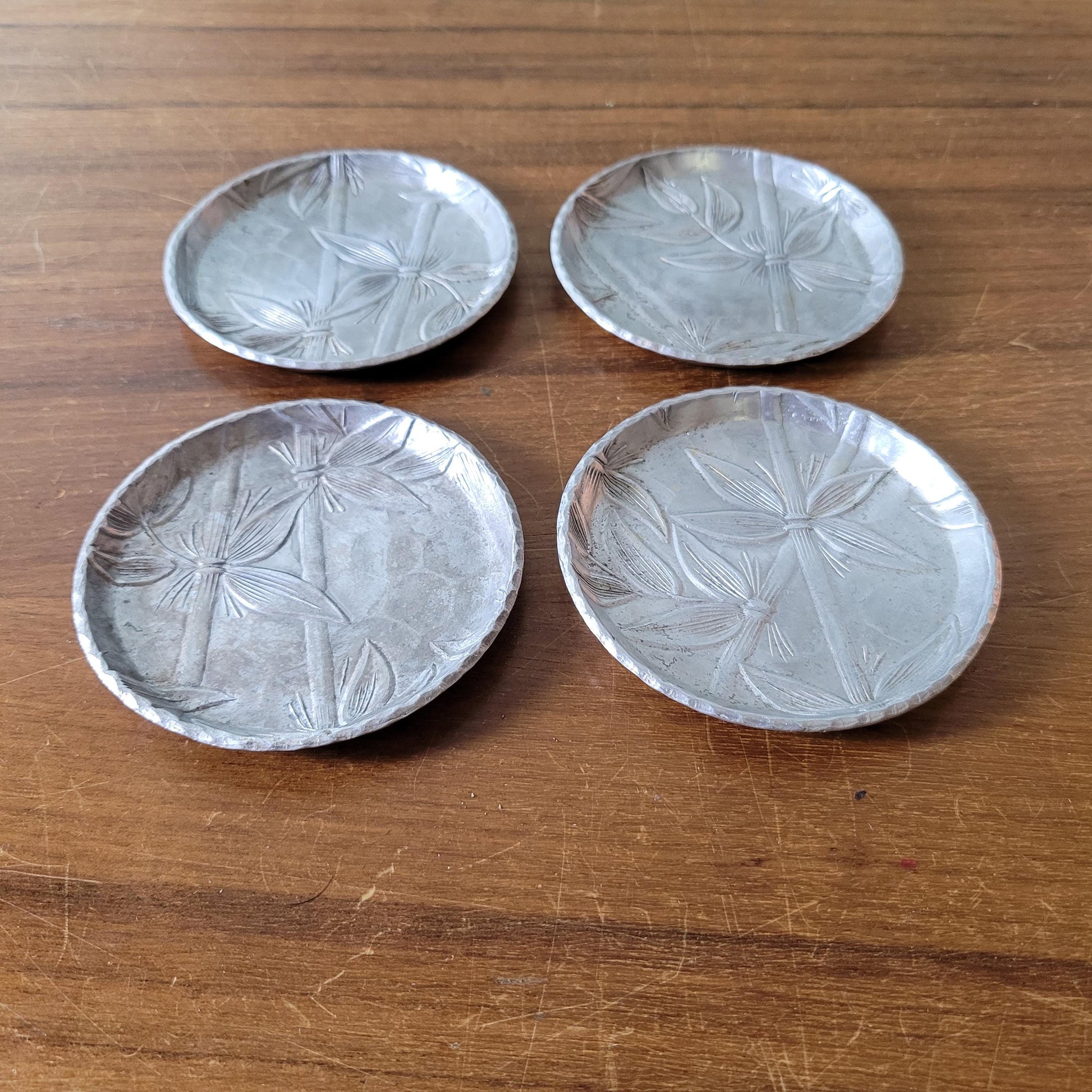 1970s Everlast forged aluminum bamboo design coasters x4