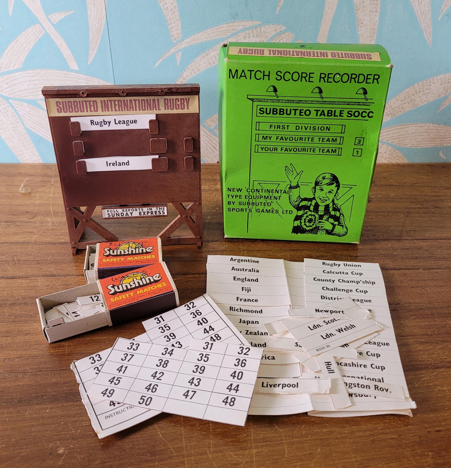 1960s/70s Subbuteo International Rugby 'Z' match score recorder