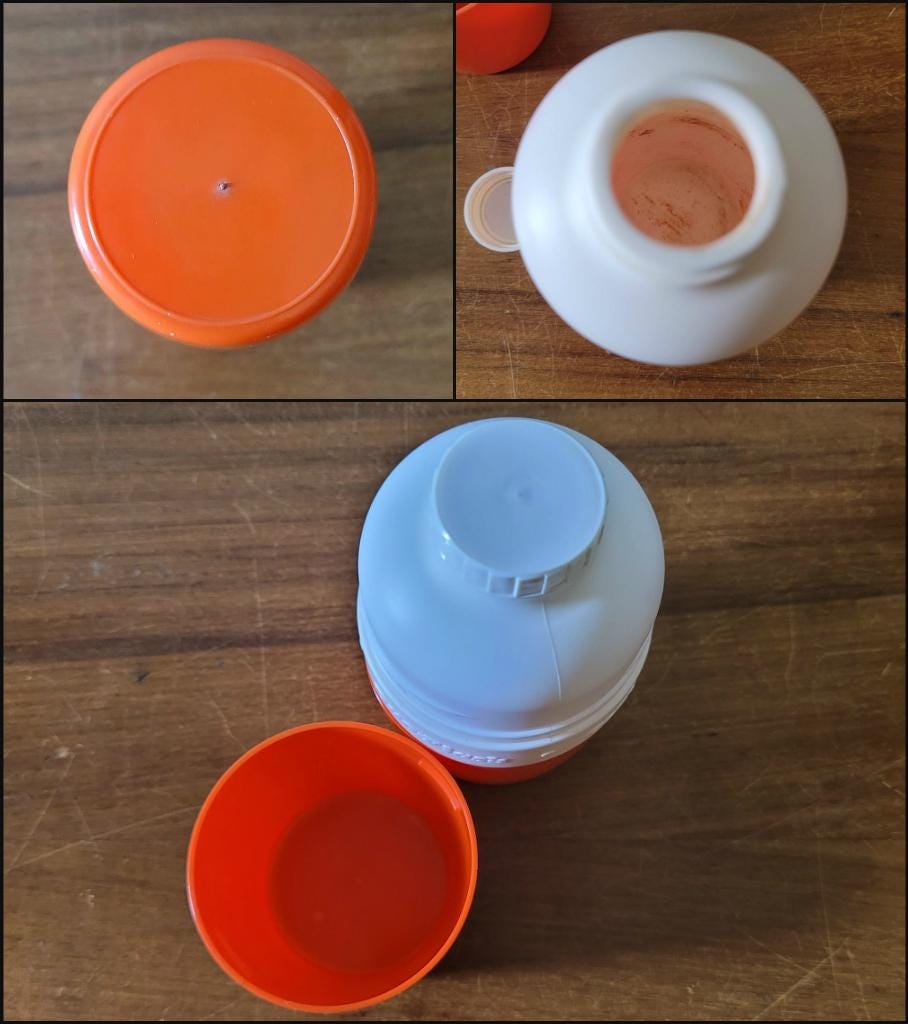 1970s orange Vacco vacuum flask, & Cool-Ova Duo Flask