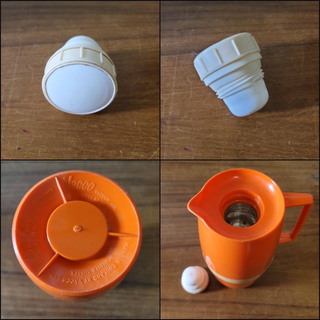 1970s orange Vacco vacuum flask, & Cool-Ova Duo Flask