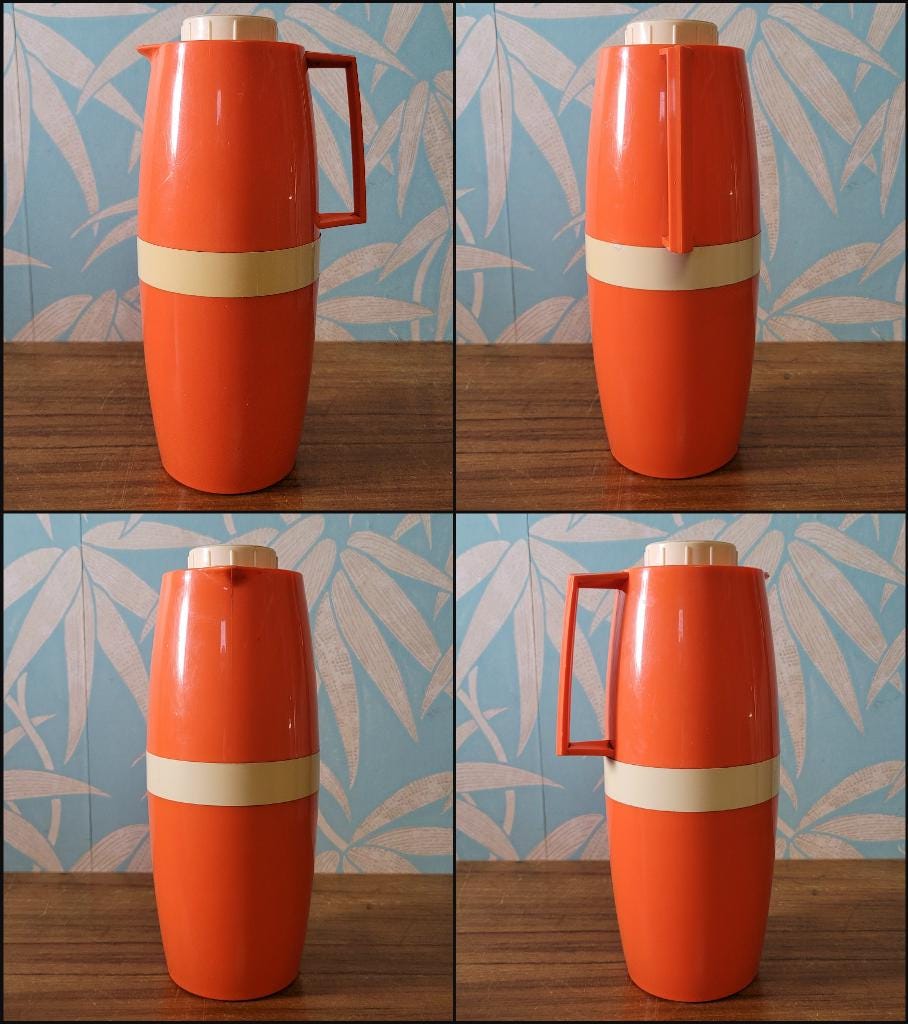 1970s orange Vacco vacuum flask, & Cool-Ova Duo Flask