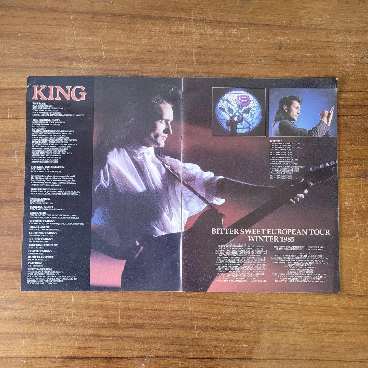 King: Bitter Sweet European Tour souvenir programme, Winter 1985