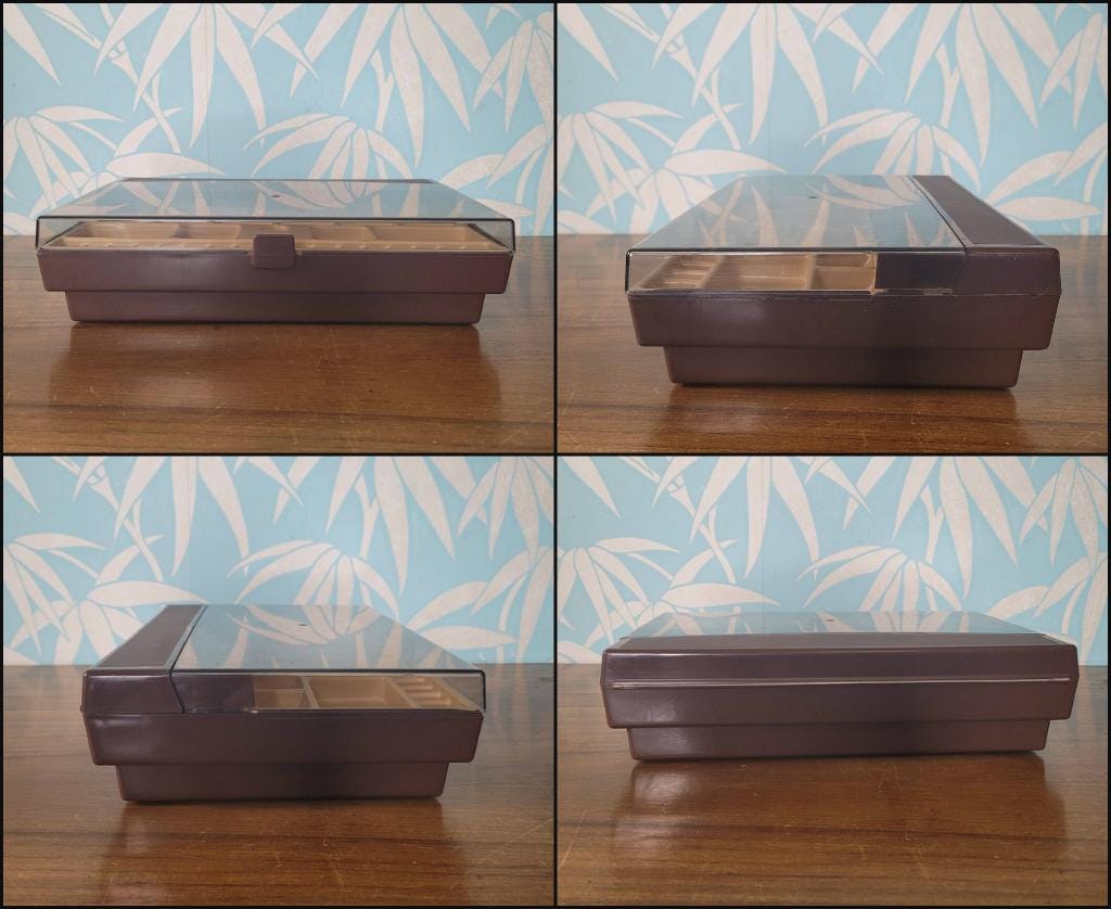 1970s brown & clear plastic sewing storage caddy