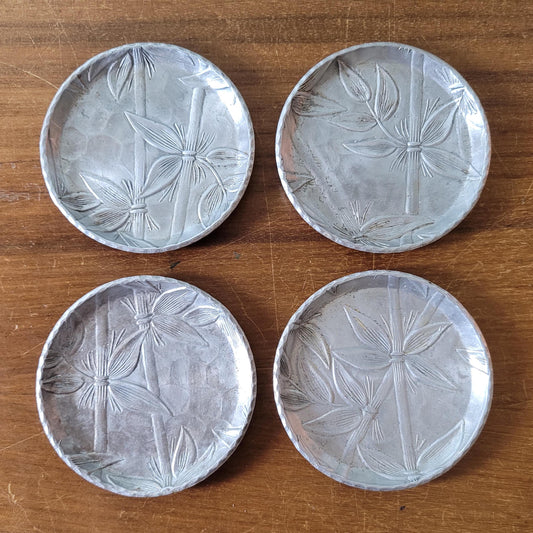 1970s Everlast forged aluminum bamboo design coasters x4