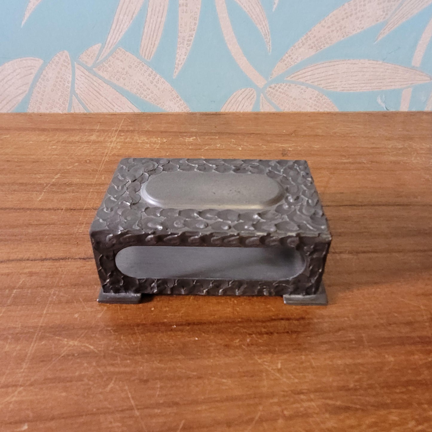 circa. 1960s Perletinn, Norway, hammered pewter matchbox cover