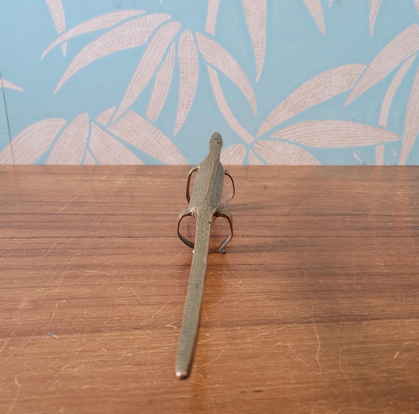 Unusual vintage tribal etched brass lizard ornament