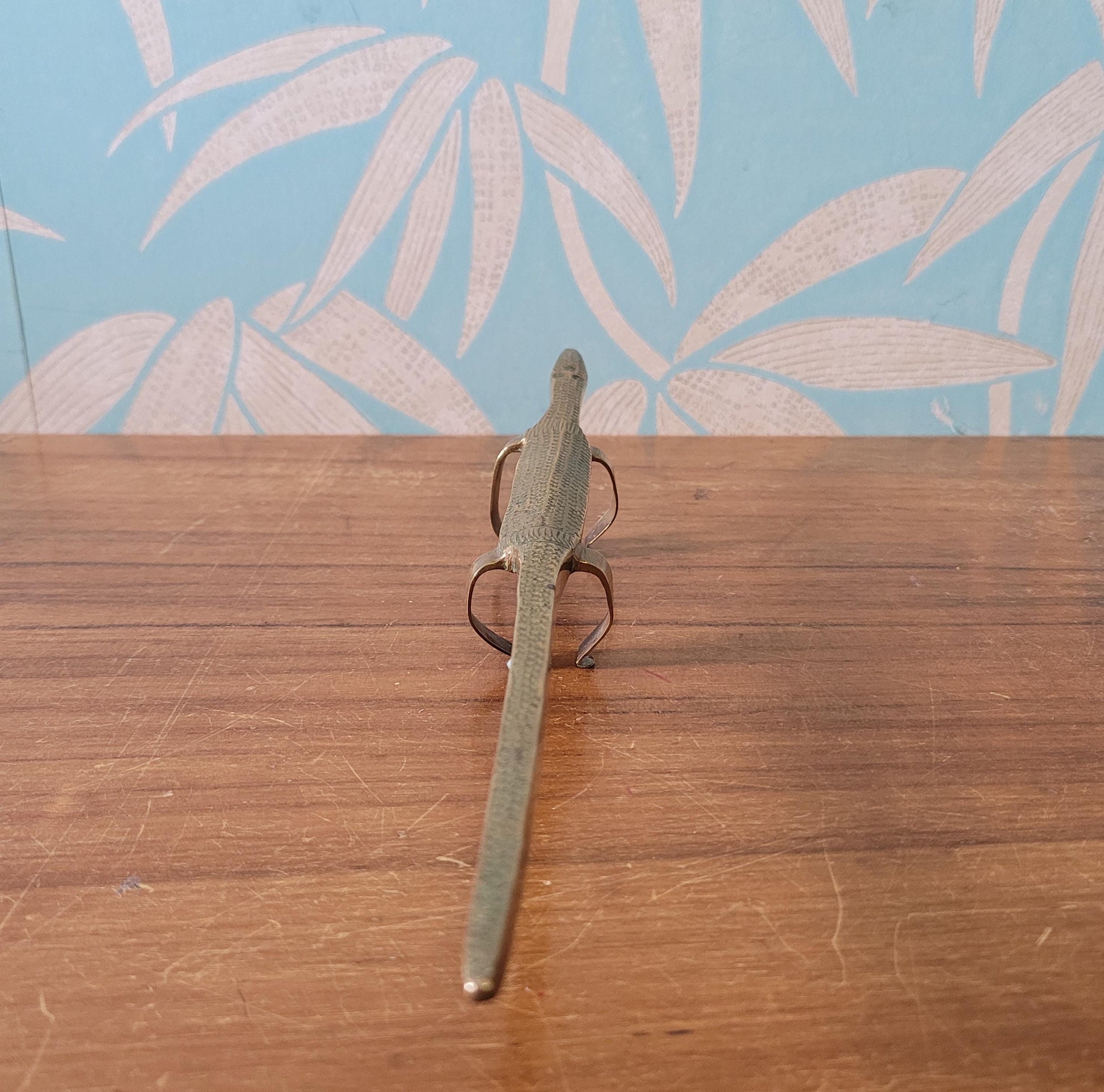 Unusual vintage tribal etched brass lizard ornament