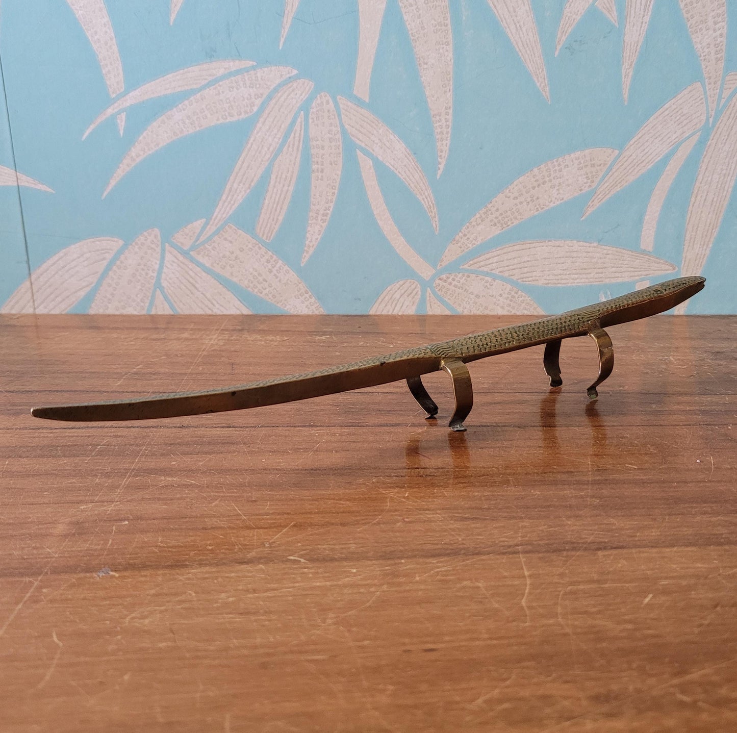 Unusual vintage tribal etched brass lizard ornament