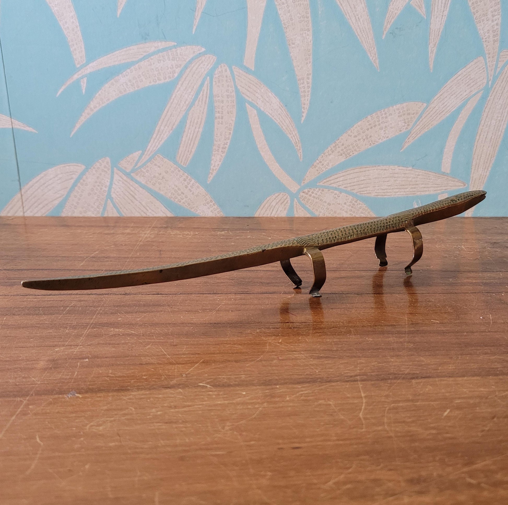Unusual vintage tribal etched brass lizard ornament
