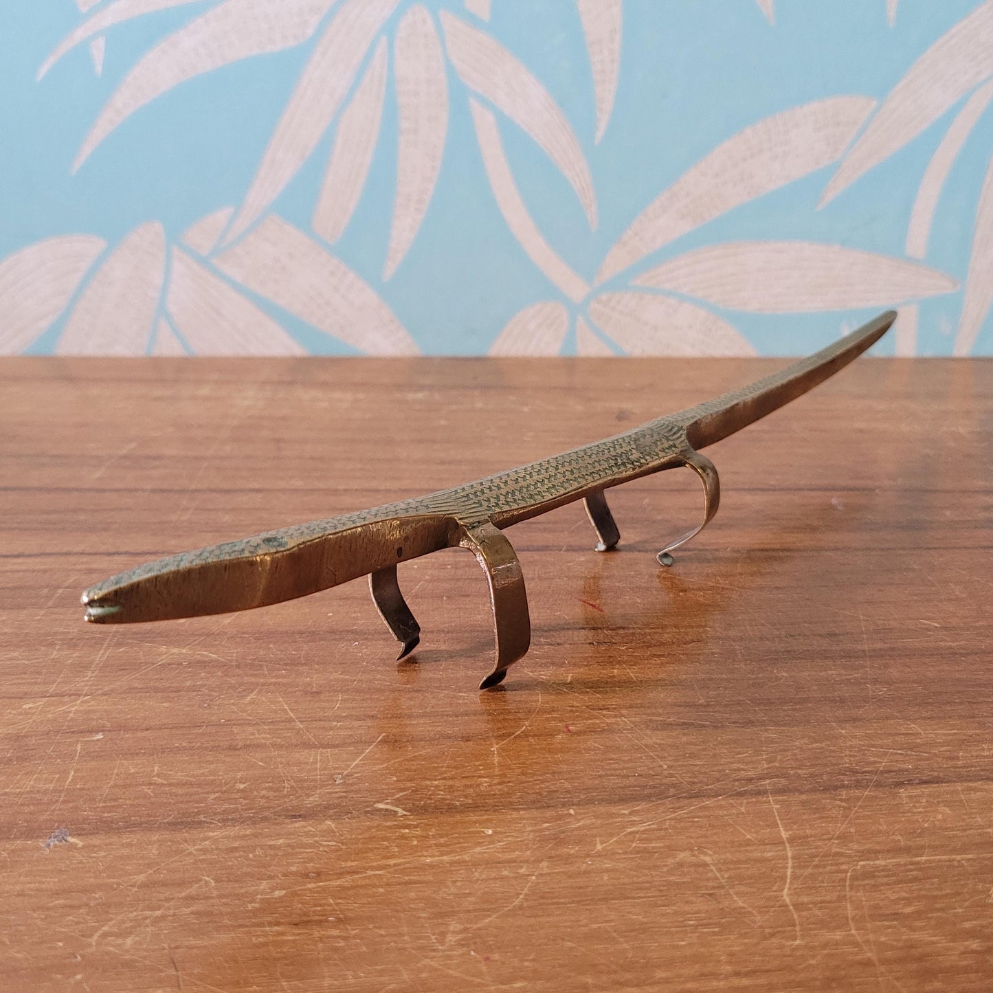 Unusual vintage tribal etched brass lizard ornament
