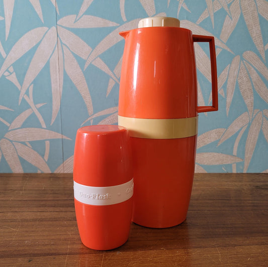1970s orange Vacco vacuum flask, & Cool-Ova Duo Flask