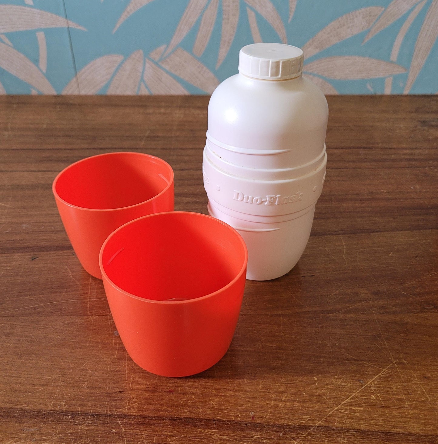 1970s orange Vacco vacuum flask, & Cool-Ova Duo Flask
