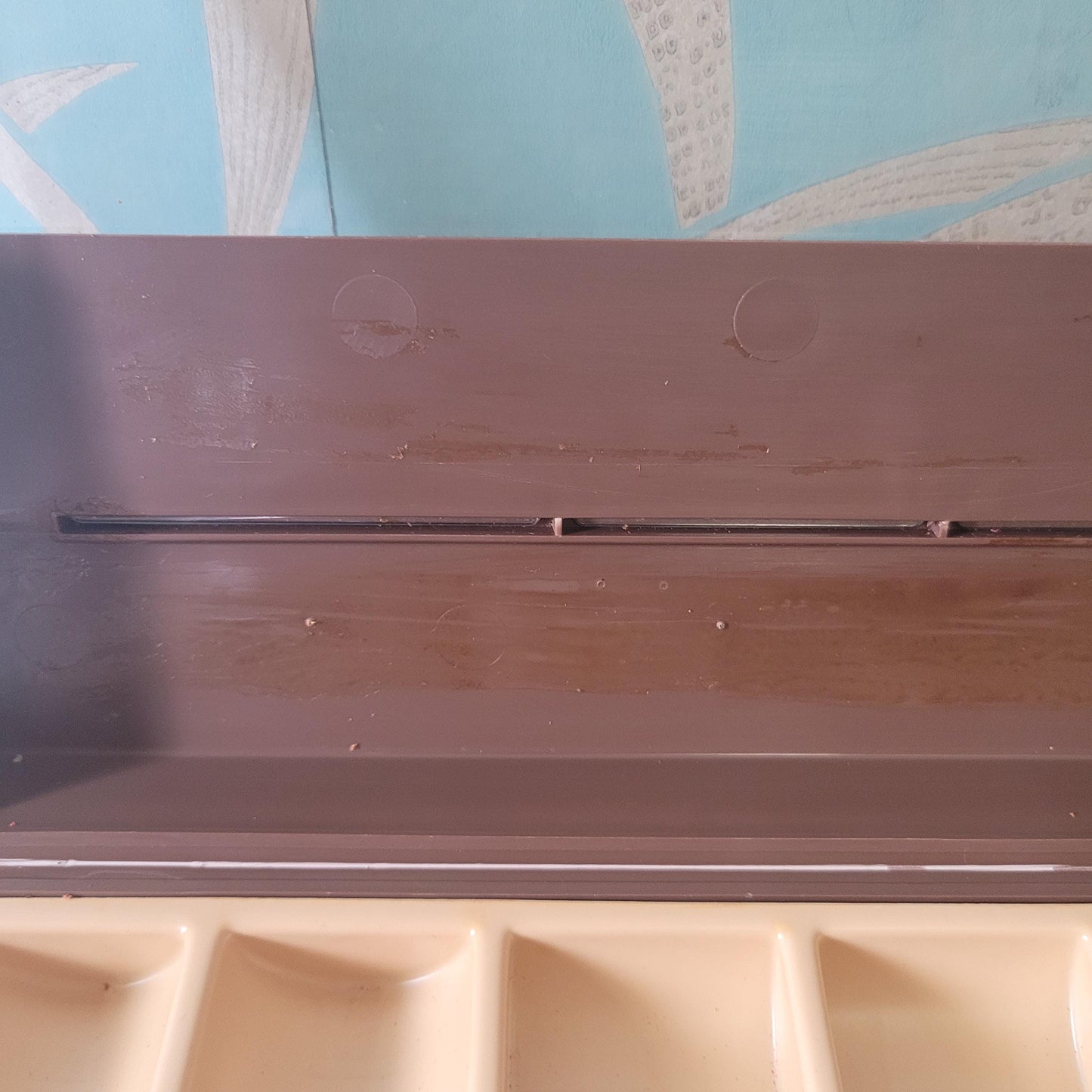 1970s brown & clear plastic sewing storage caddy